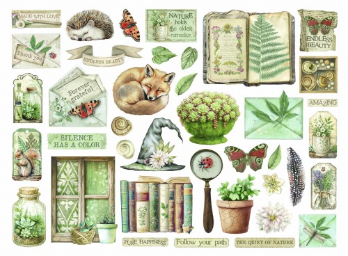Zestaw tekturowych wyciętych elementów "Herbarium Silvae" Die Cuts - Stamperia DFLDC123_1A.jpg
