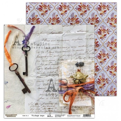 Arkusz papieru 30 x 30 Collected moments - Vintage keys - AB Studio
