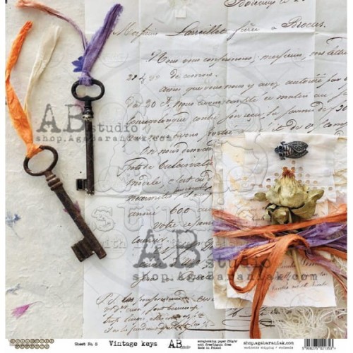 Arkusz papieru 30 x 30 Collected moments - Vintage keys - AB Studio-1