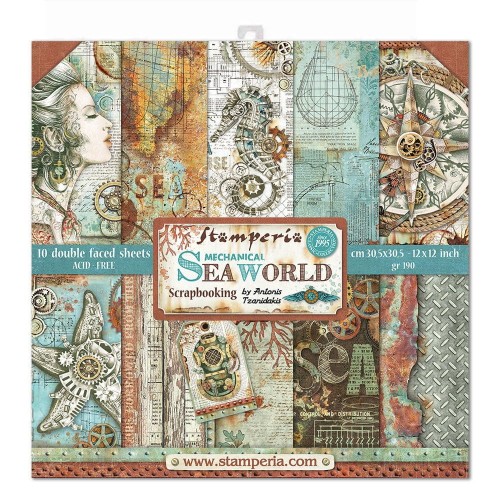 Zestaw papierów Mechanical Sea World 30x30cm Stamperia SBBL64.jpg