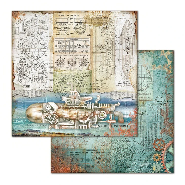 Zestaw papierów Mechanical Sea World 30x30cm Stamperia SBBL64-5.webp