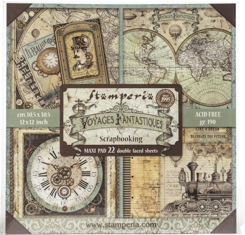 Zestaw papierów Voyages Fantastiques 30x30cm Stamperia SBBXL01.jpg
