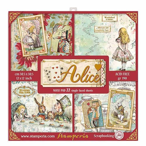 Zestaw jednostronnych papierów do scrapbookingu 30x30 "Alice" Maxi Pack (Single Face) - Stamperia SBBXLB08G.jpg
