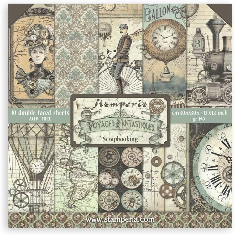 Zestaw papierów Voyages Fantastiques 30x30cm Stamperia SBBL53.jpg