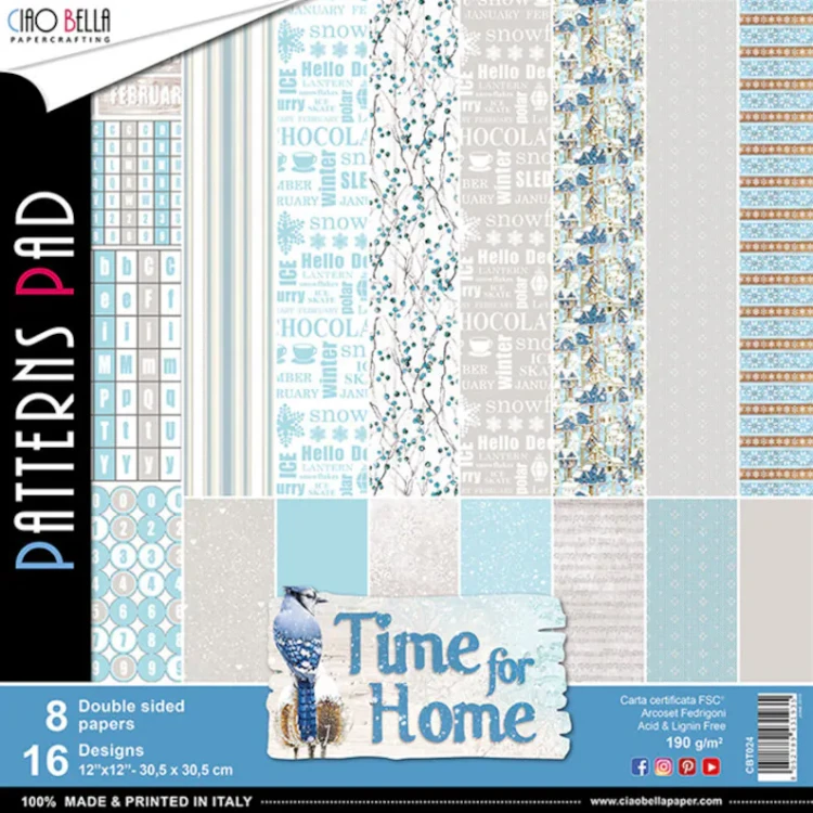Zestaw papierów - Time for Home (tła) - 30x30cm /8 szt Ciao Bella CBT024.webp