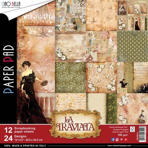 Zestaw papierów - La Traviata - 30x30cm /12 szt Ciao Bella CBPM012-1.jpg