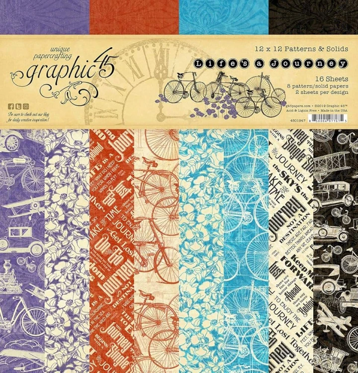 Zestaw papierów do scrapbookingu 30x30 Life's a Journey - Patterns Pack - Graphic45 4501947.jpg