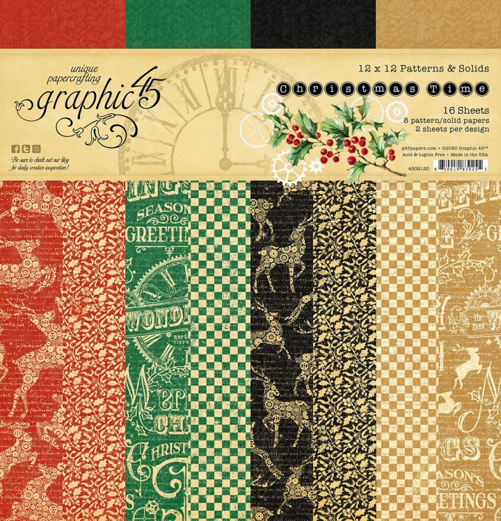 Zestaw papierów do scrapbookingu 30x30 Christmas Time - Patterns Pack - Graphic45 4502120.jpg