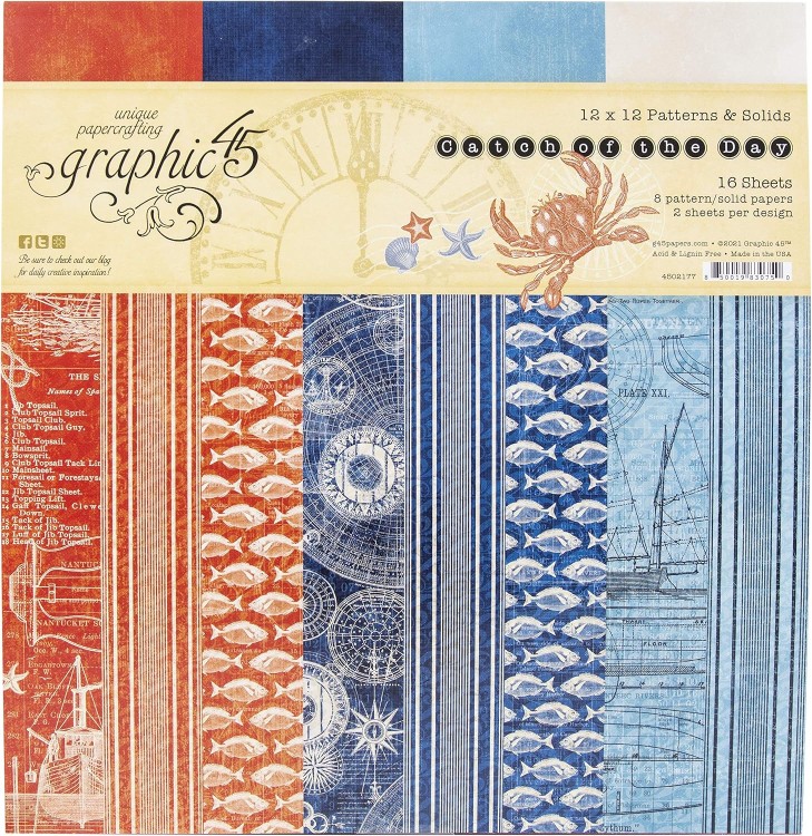 Zestaw papierów do scrapbookingu 30x30 Catch of the Day - Patterns Pack - Graphic45 4502177.jpg