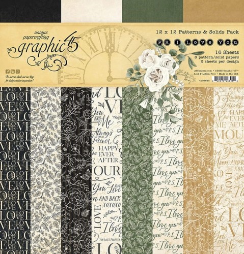 Zestaw papierów do scrapbookingu 30x30 P.S. I Love You - Patterns Pack - Graphic45 4502642.jpg