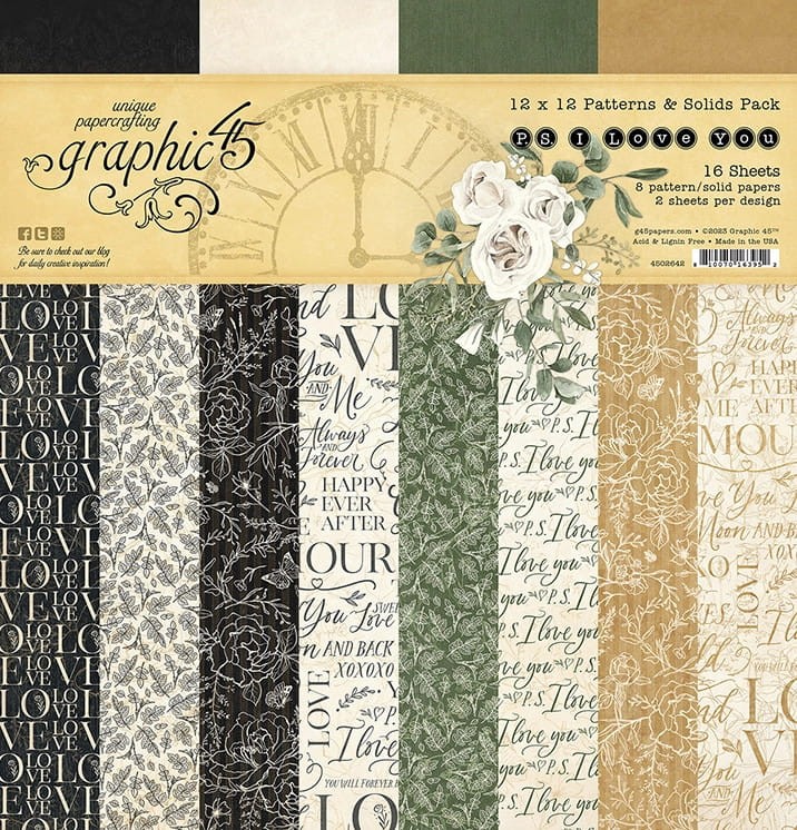 Zestaw papierów do scrapbookingu 30x30 P.S. I Love You - Patterns Pack - Graphic45 4502642.jpg