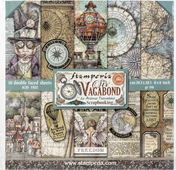 Zestaw papierów - Sir Vagabond 8 x 8" 10szt Stamperia SBBS25.jpg