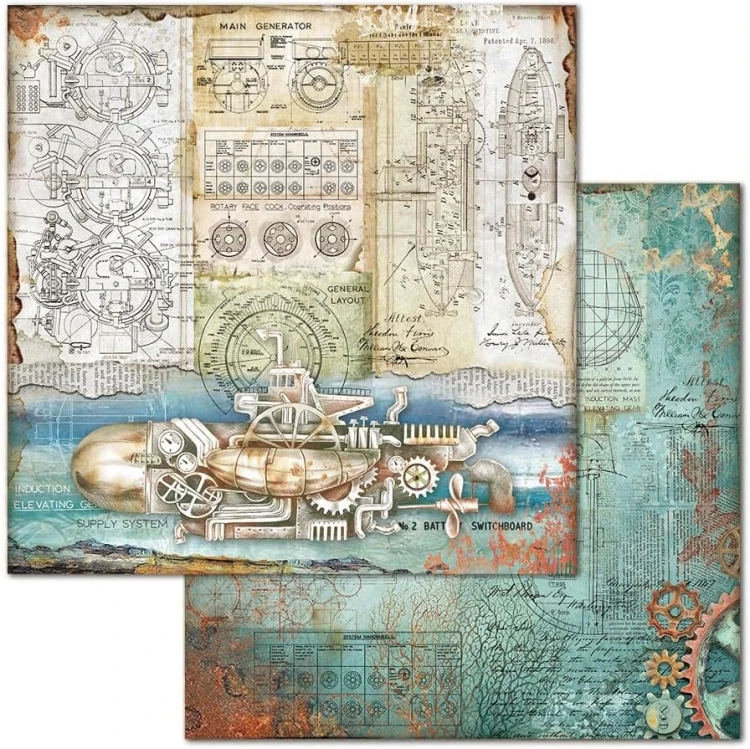 Zestaw papierów - Mechanical Sea World 8 x 8" 10szt Stamperia SBBS13-8.jpg