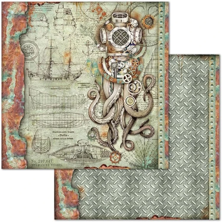 Zestaw papierów - Mechanical Sea World 8 x 8" 10szt Stamperia SBBS13-4.jpg