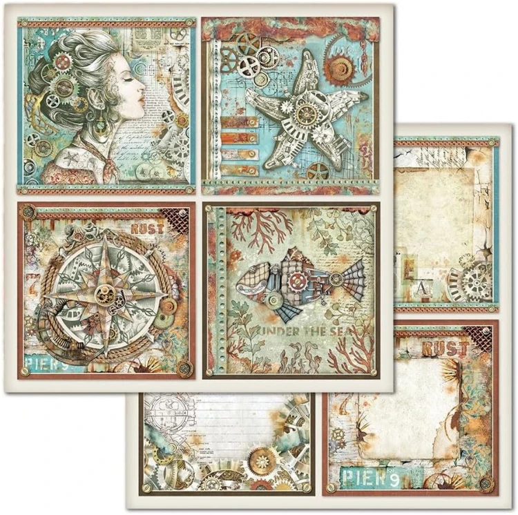 Zestaw papierów - Mechanical Sea World 8 x 8" 10szt Stamperia SBBS13-1.jpg