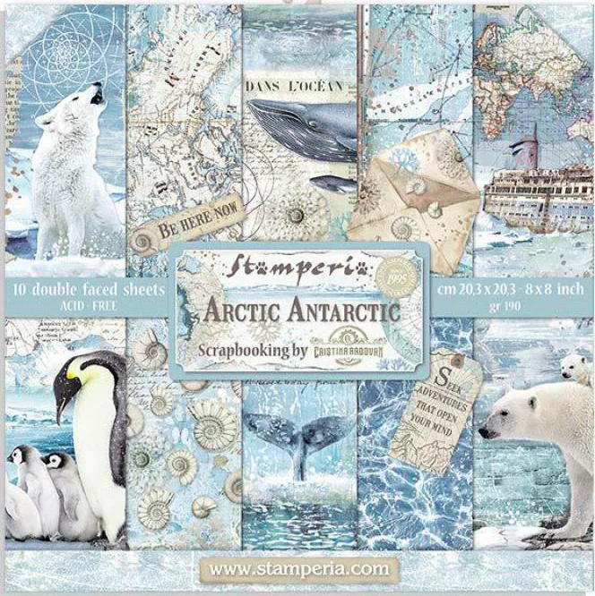 Zestaw papierów - Arctic Antarctic 8 x 8" 10szt Stamperia SBBS20.webp