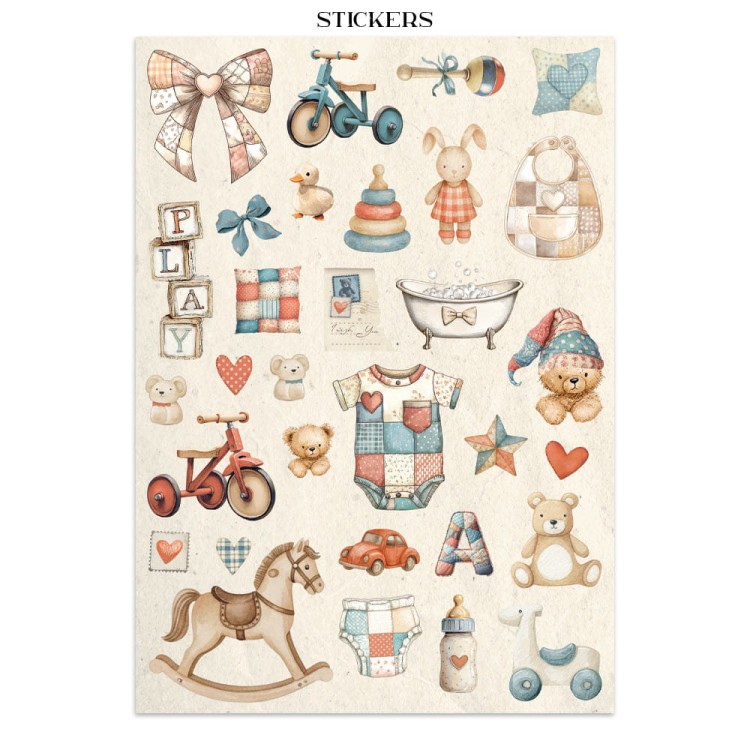 Zestaw papierów, naklejek i elementów Junk Journal - Baby - Stamperia SBJK12_5.jpg