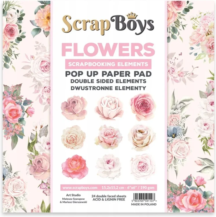 Zestaw papierów 15x15 z elementami do wycięcia Pop-up - Flowers - ScrapBoys 591107.webp
