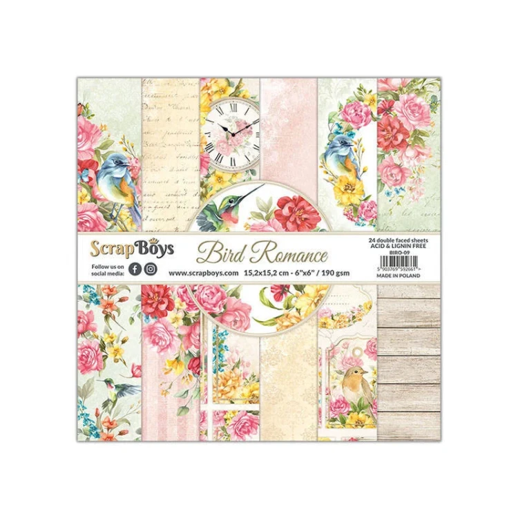 Zestaw papierów do scrapbookingu 15x15 Bird Romance - ScrapBoys BIRO-09.webp