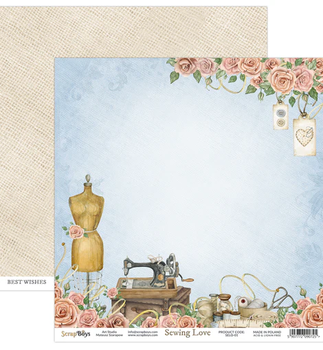 Arkusz papieru do scrapbookingu 30x30 Sewing Love 01 - ScrapBoys SELO-01.webp