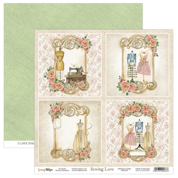 Arkusz papieru do scrapbookingu 30x30 Sewing Love 05 - ScrapBoys SELO-05.webp