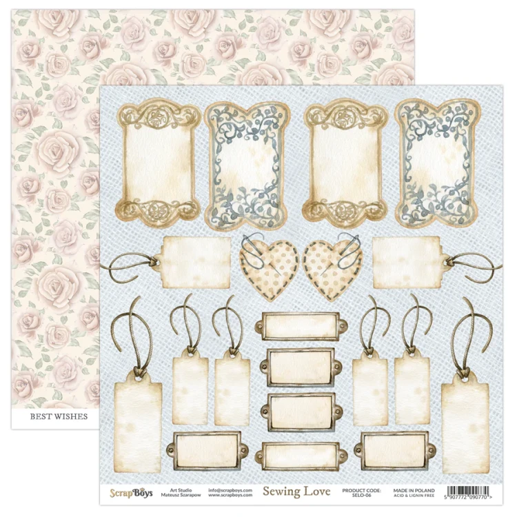 Arkusz papieru do scrapbookingu 30x30 Sewing Love 06 - ScrapBoys SELO-06.webp
