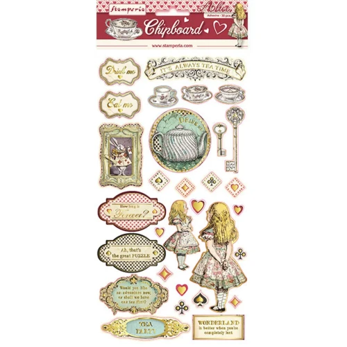 Chipboard ze złoceniem 15 x 30 Alice - Stamperia DFLCB12G.webp