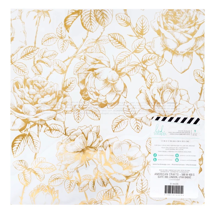Kalka ze złoceniem 30x30 - Gold Foil Vellum Paper - Floral - Heidi Swapp 314425.webp