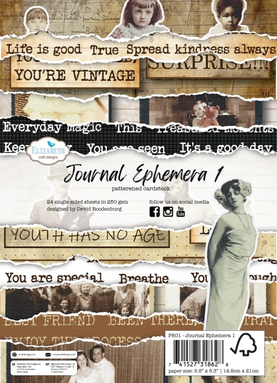 Zestaw papierów do scrapbookingu 15x21 Journal Ephemera 1 - ELIZABETH craft designs PS01-01.webp