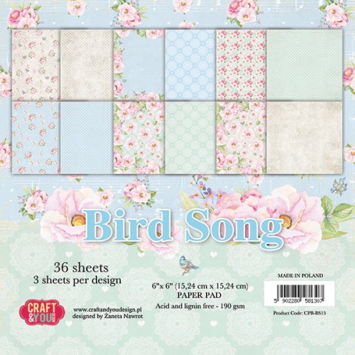 Zestaw papierów do scrapbookingu 15x15 - Bird Song - Craft&amp;you CPB-BS15.jpg
