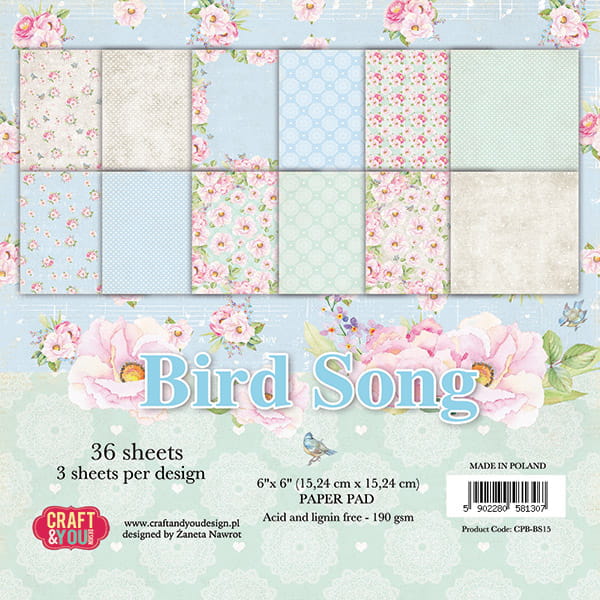 Zestaw papierów do scrapbookingu 15x15 - Bird Song - Craft&amp;you CPB-BS15.jpg