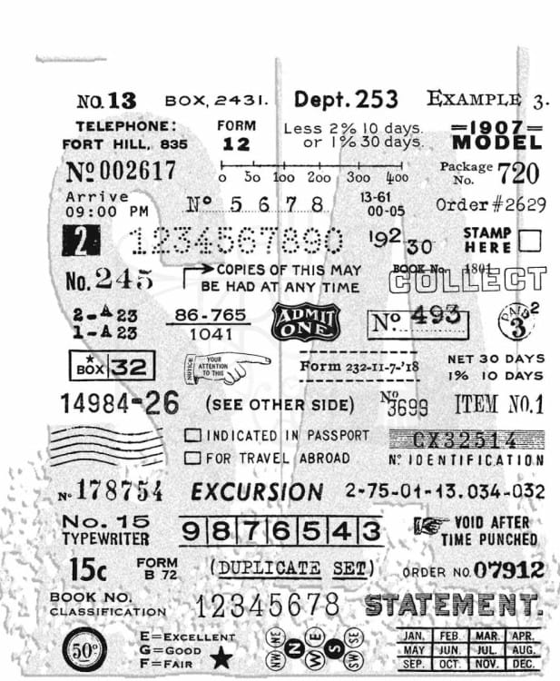 Stempel Tło, zestaw napisów - "Tidbits" Tim Holtz Collection - Stampers Anonymous CMS488.webp
