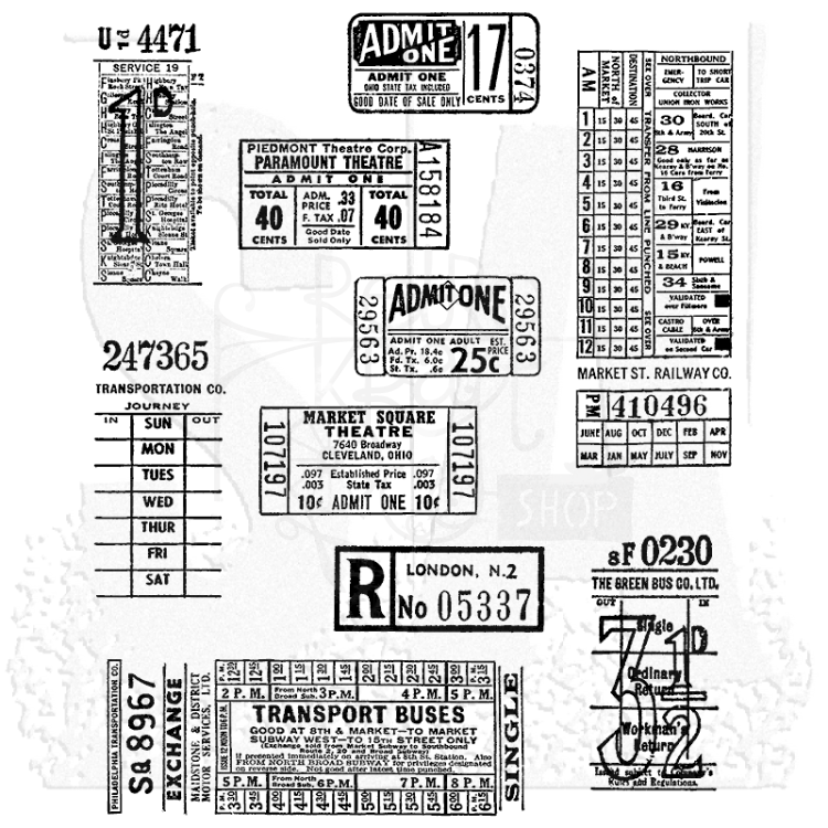 Zestaw stempli gumowych Ticket Booth bilety Tim Holtz Stampers Anonymous CMS337.webp