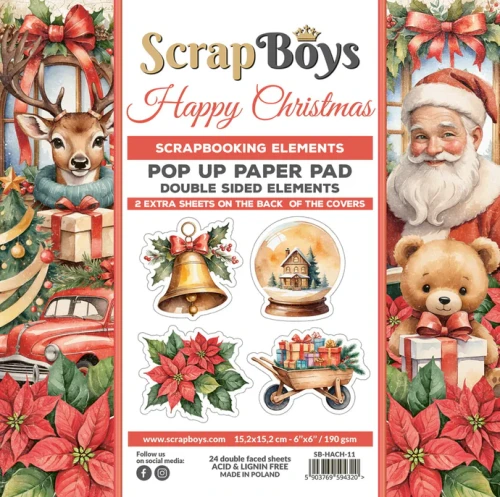 Zestaw papierów 15x15 z elementami do wycięcia Pop-up - Happy Christmas - ScrapBoys SB-HACH-11.webp