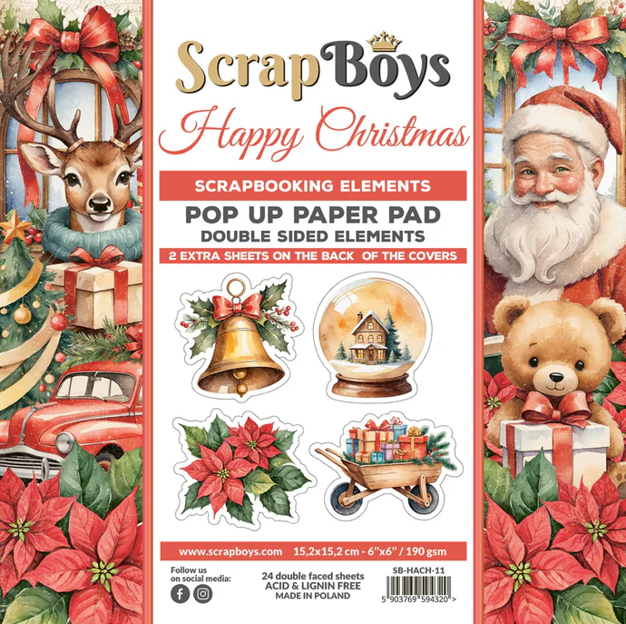 Zestaw papierów 15x15 z elementami do wycięcia Pop-up - Happy Christmas - ScrapBoys SB-HACH-11.webp