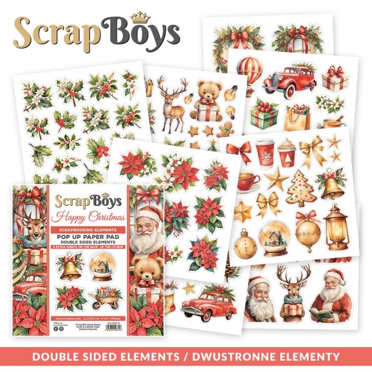Zestaw papierów 15x15 z elementami do wycięcia Pop-up - Happy Christmas - ScrapBoys SB-HACH-11-1.jpg