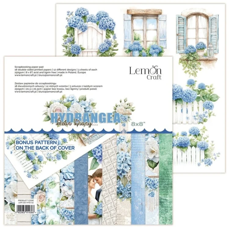 Zestaw papierów 20x20 Dear Diary... Hydrangea - LemonCraft LEM-DD-HYD-02.webp