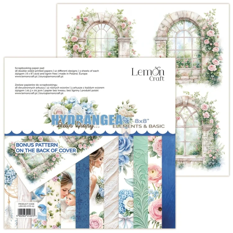 Zestaw papierów 20x20 Dear Diary... Hydrangea Elements &amp; Basic - LemonCraft LEM-DD-HYD-03.jpg