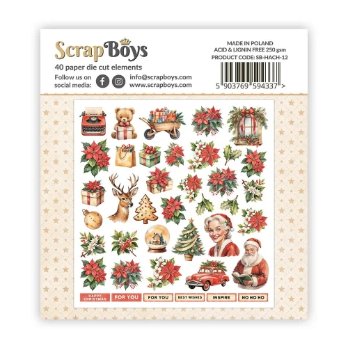 Papierowe elementy Ephemera - Happy Christmas - 40 szt. - ScrapBoys SB-HACH-12.webp