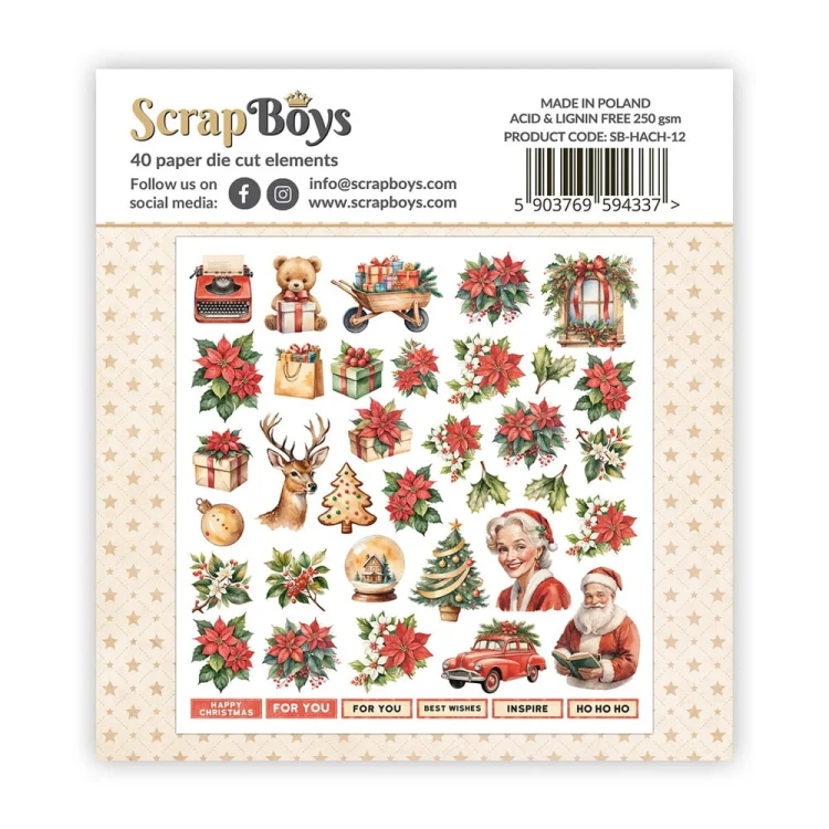 Papierowe elementy Ephemera - Happy Christmas - 40 szt. - ScrapBoys SB-HACH-12.webp