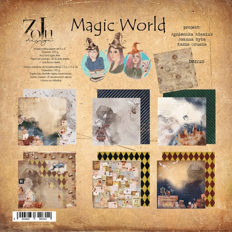 Zestaw papierów do scrapbookingu 15x15 - Magic World - Zoju Design