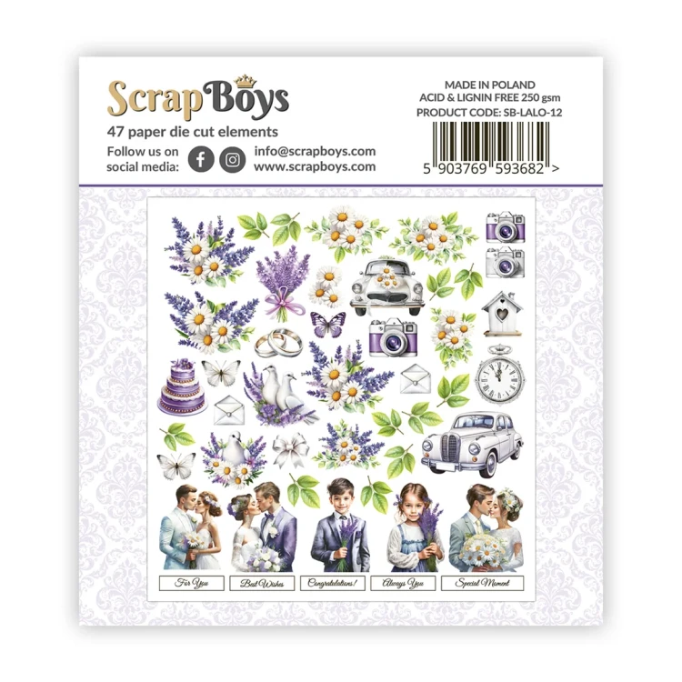 Ozdoby papierowe die-cuts Lavender Love - ScrapBoys SB-LALO-12-1.webp