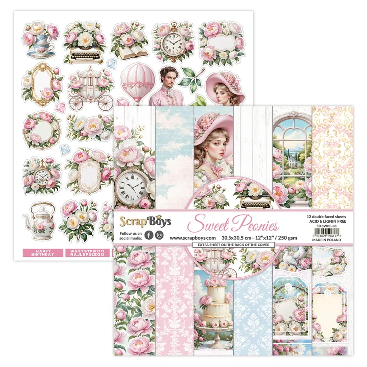 Zestaw papierów do scrapbookingu 30x30 Sweet Peonies - ScrapBoys SWPE-08.jpg