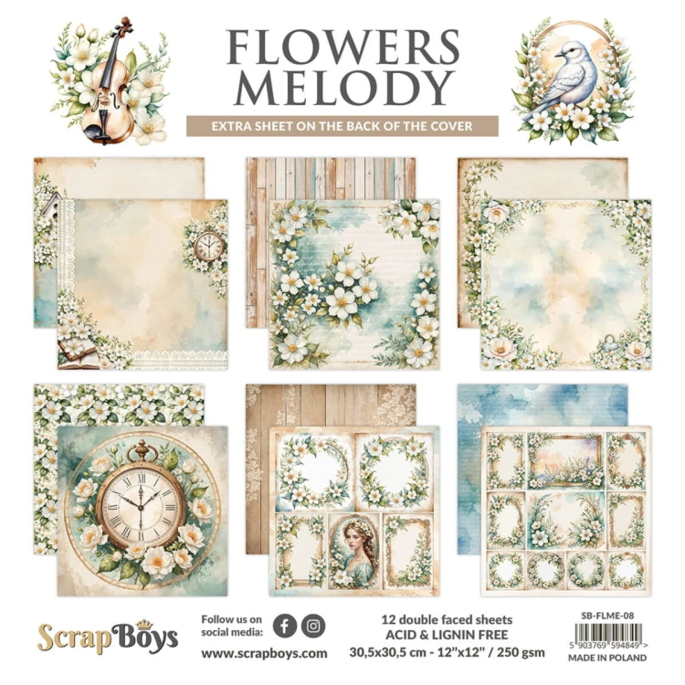 Zestaw papierów do scrapbookingu 30x30 Flowers Melody - ScrapBoys FLME-08-02.jpg