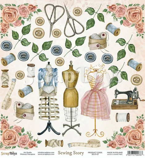 Arkusz papieru do scrapbookingu 30x30 Sewing Love 07 - ScrapBoys SELO-07.webp