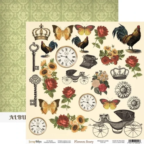 Arkusz papieru do scrapbookingu 30x30 Flowers Story 07 - ScrapBoys