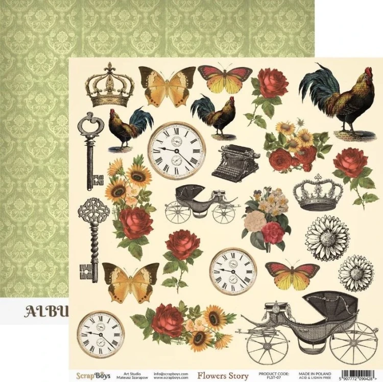 Arkusz papieru do scrapbookingu 30x30 Flowers Story 07 - ScrapBoys