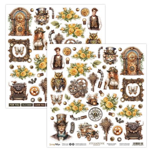 Arkusz papieru do scrapbookingu 30x30 Steampunk Journey 07 - ScrapBoys (STJO-07)