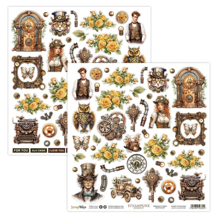 Arkusz papieru do scrapbookingu 30x30 Steampunk Journey 07 - ScrapBoys (STJO-07)