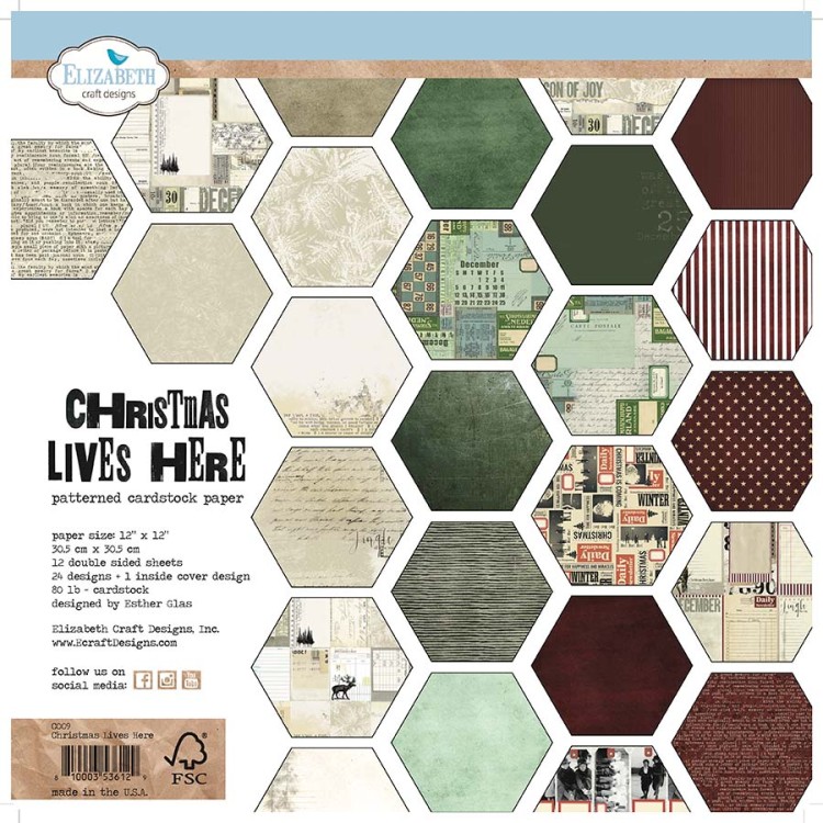 C009-1 Zestaw papierów do scrapbookingu 30x30 Christmas Lives Here - ELIZABETH craft designs